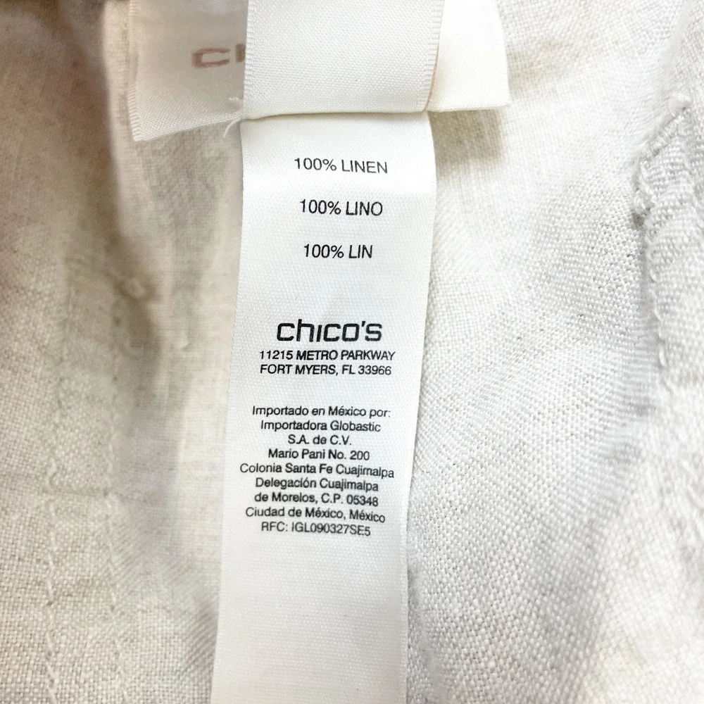Chico's Women's Beige 100% Linen Straight Leg Pocket Pants‎ Size 0, S